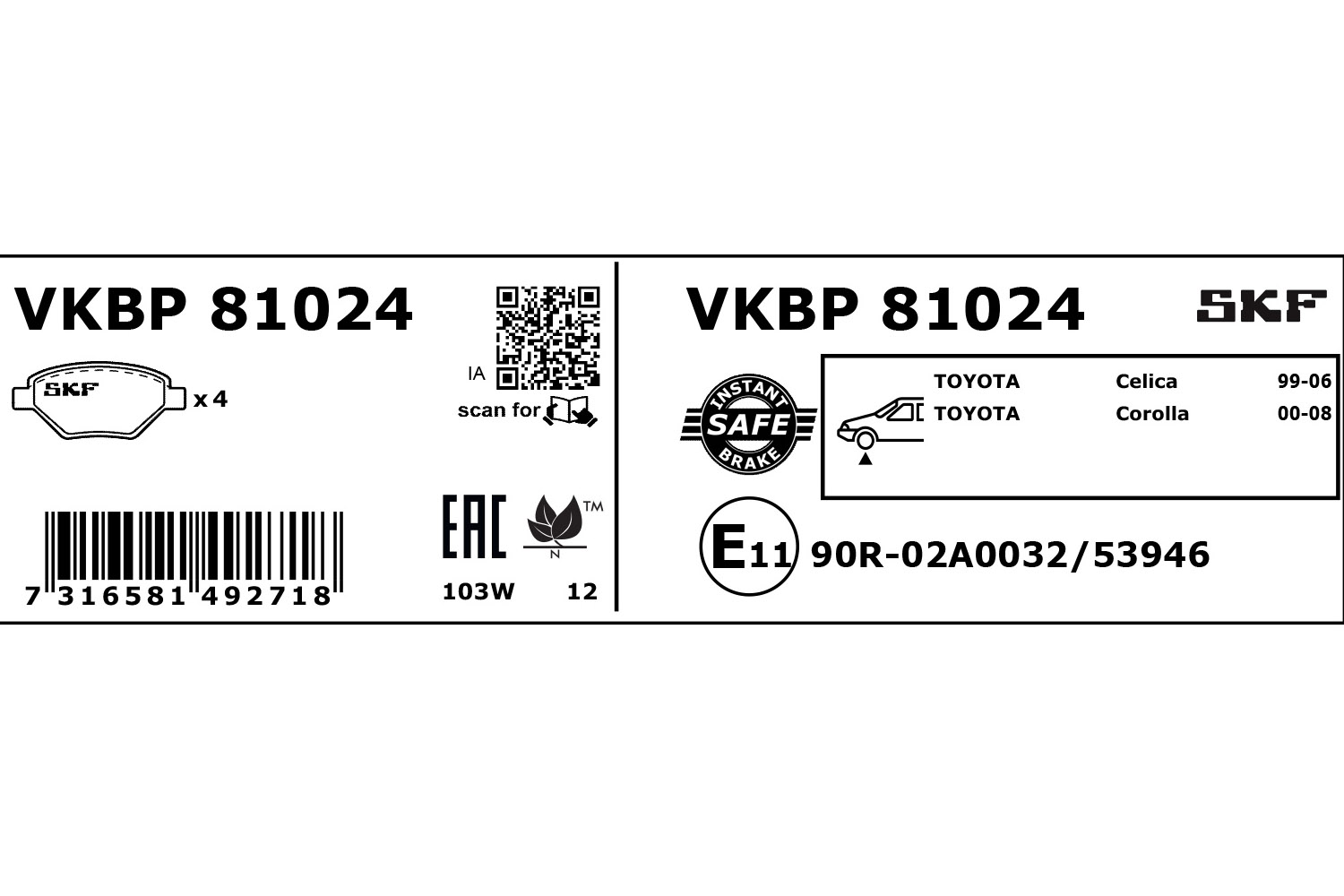 SKF VKBP 81024 Bremsbelagsatz, Scheibenbremse